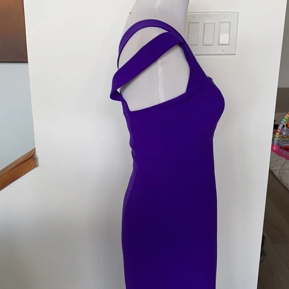 Diane Von Furstenberg Corinne purple full zipper shoulder cutout dress - Picture 6 of 9